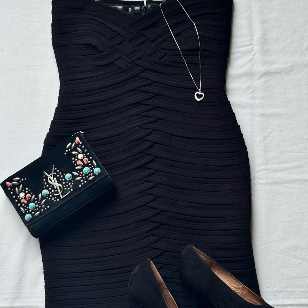JS Collections Black Ruched Sweetheart Mini Dress